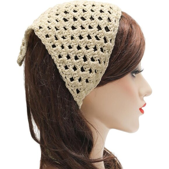 Women Cotton Triangle Head Scarf Handmade Crochet Hair Bandanas for Summer main image 7